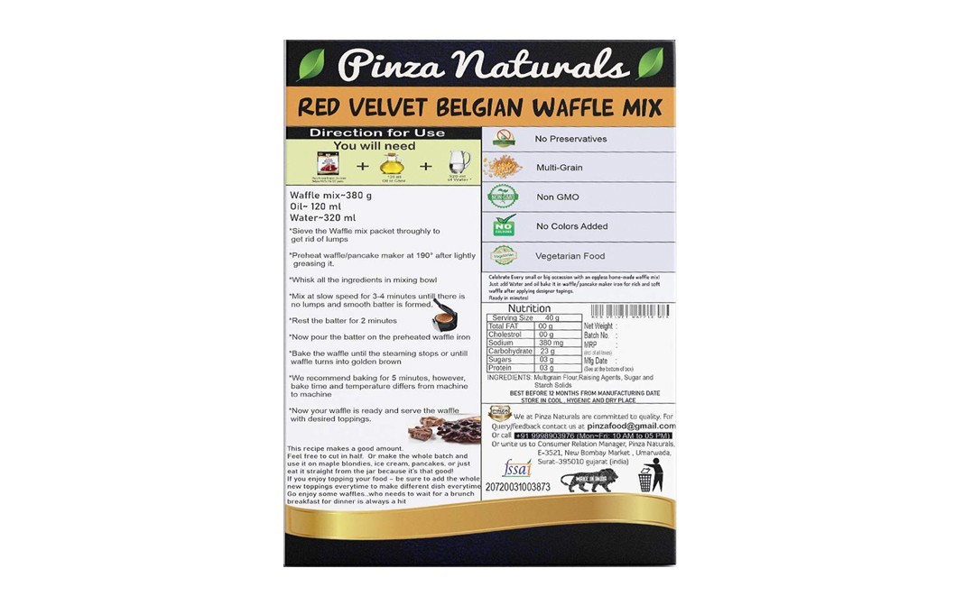 Pinza Naturals Red Velvet Belgian Waffle Mix    Box  380 grams